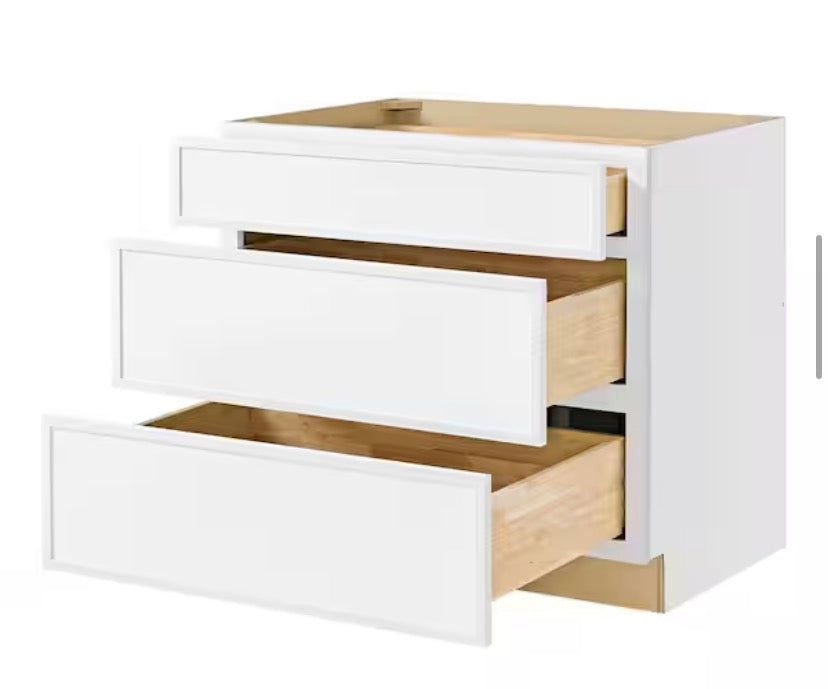 Leyton 36 in. Wx 24 in. D x 34.5 in. H Ready to Assemble Plywood Slim Shaker Drawer Base Kitchen Cabinet in Alpine White