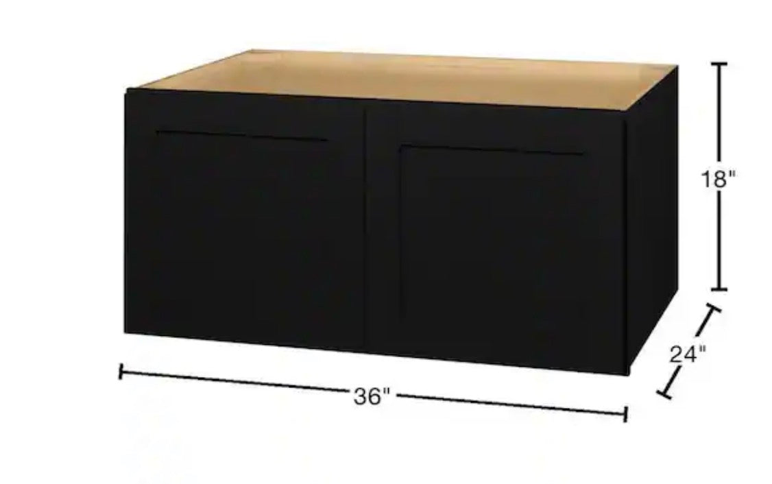 Avondale 36 in. W x 24 in. D x 18 in. H Ready to Assemble Plywood Shaker Wall Bridge Kitchen Cabinet in Raven Black