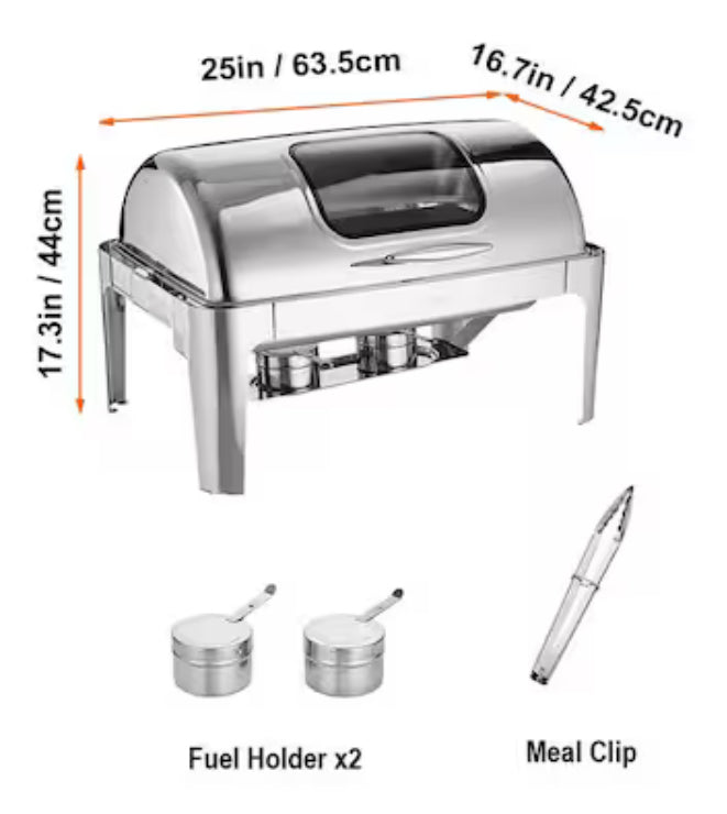 9 qt. Roll Top Chafing Dish Buffet Set Stainless Steel Chafer with 2 Half Size Pans Rectangle Catering Warmer Server