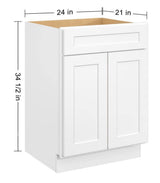 24 in. W x 21 in. D x 34.5 in. H in Shaker White Plywood Ready to Assemble Floor Vanity Sink Base Kitchen Cabinet