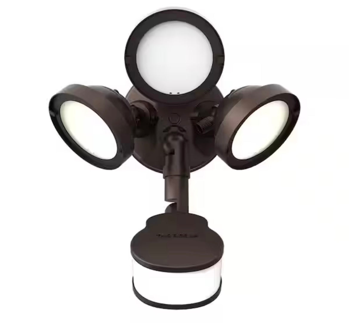 TGS 27-Watt, Bronze, Motion Activated, Outdoor Integrated LED Flood Light with Round Triple Head, 4000K, 3000 Lumens