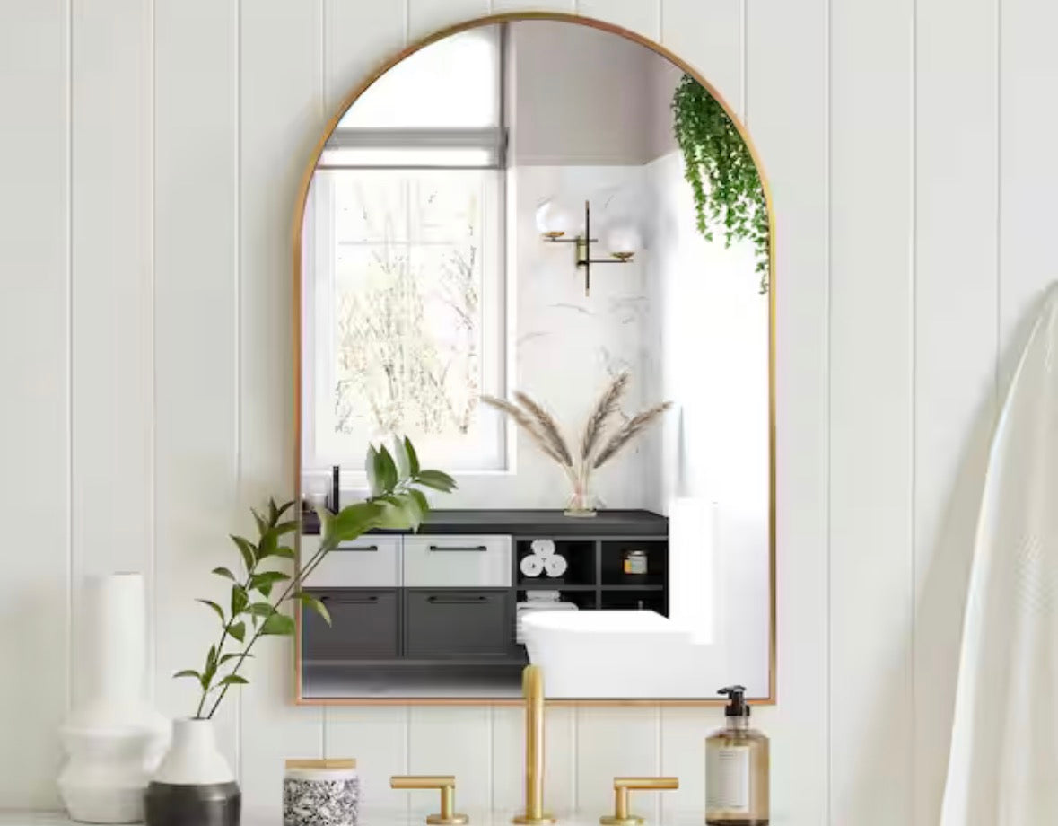 20 in. W x 30 in. H Arched Gold Aluminum Alloy Framed Wall Mirror Decorative Wall Mirror