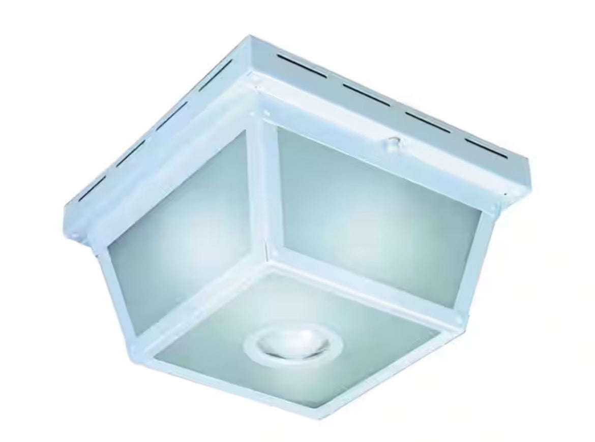 360° Square 4-Light White Motion Sensing Outdoor Flush Mount