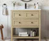 Shay 31 in. Single Sink Bath Vanity in Light Oak with White Engineered Solid Surface Top Unassembled