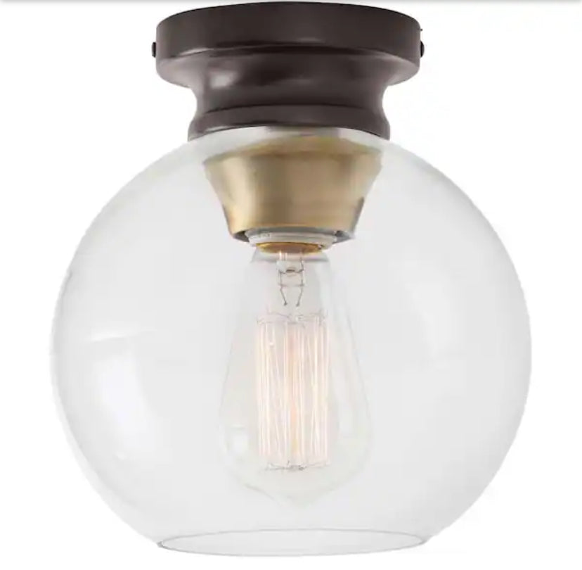 Evelyn 8 in. 1-Light Modern Industrial Bronze Flush Mount Ceiling Light with Clear Glass Shade