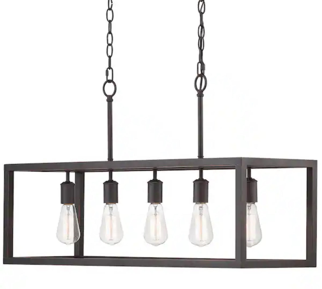 Boswell Quarter 5-Light Black Industrial Linear Island Hanging Chandelier for Kitchen Islands and Dining