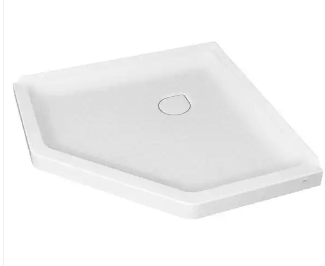 Ovation Curve 38 in. L x 38 in. W Corner Shower Pan Base with Center Drain in Arctic White