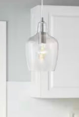 Gillian 1-Light Brushed Nickel Cone Mini Pendant with Clear Hammered Glass, Pendant Light for Kitchen