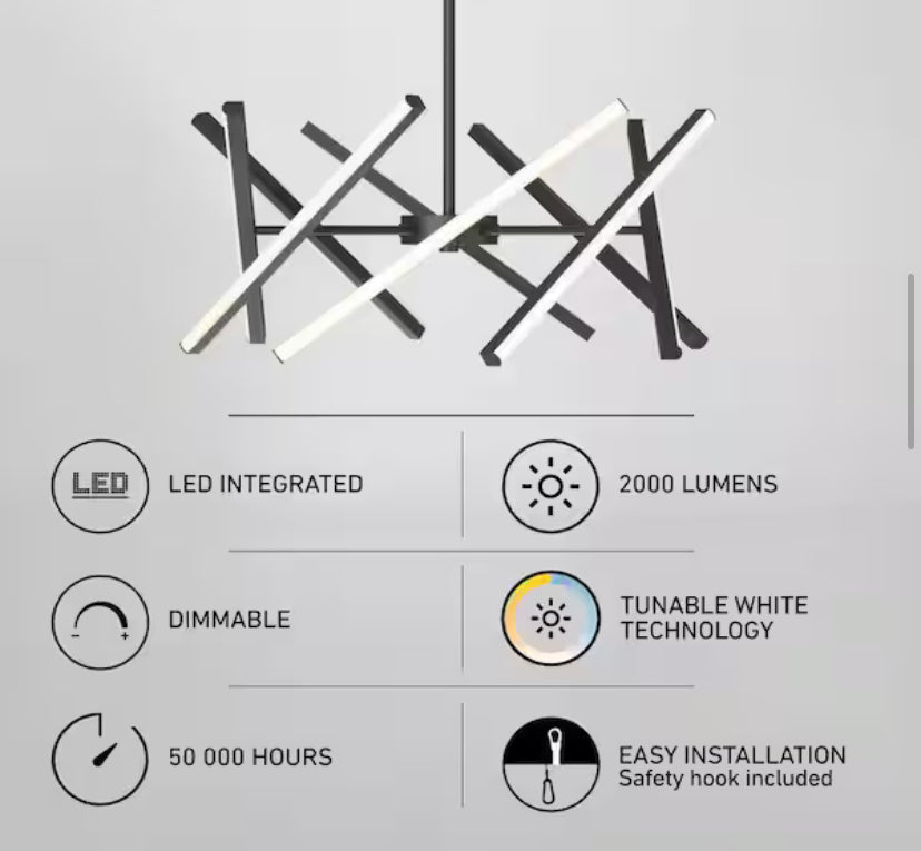 Malibu 30-Watt 1 Light Black Modern 3 CCT Integrated LED Pendant Light Fixture for Dining Room or Kitchen