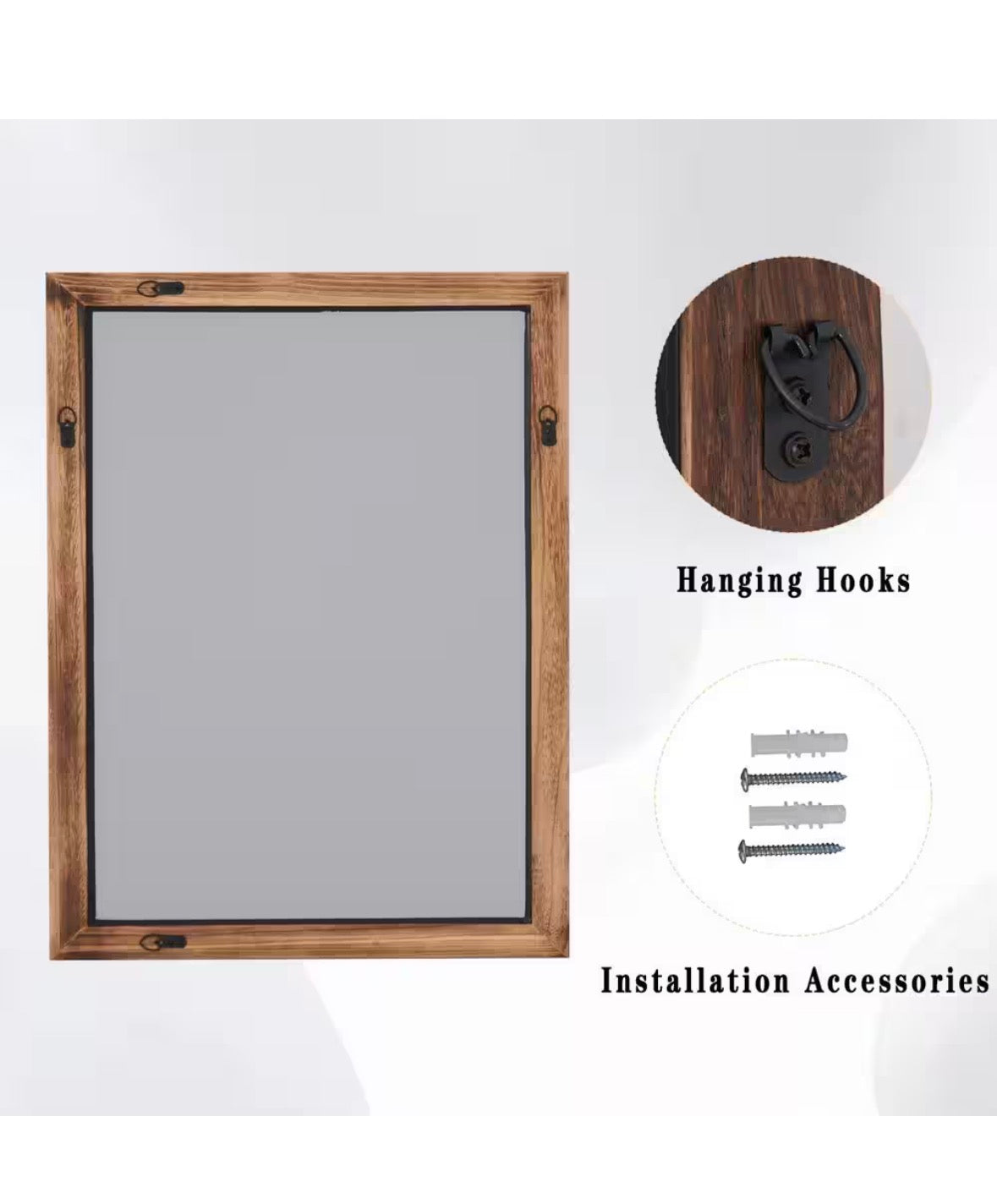 24 in. W x 36 in. H Rectangular Classic Brown Wooden Framed Bathroom Vanity Mirror Wall Mirror