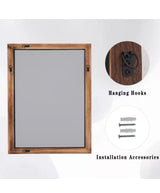 24 in. W x 36 in. H Rectangular Classic Brown Wooden Framed Bathroom Vanity Mirror Wall Mirror