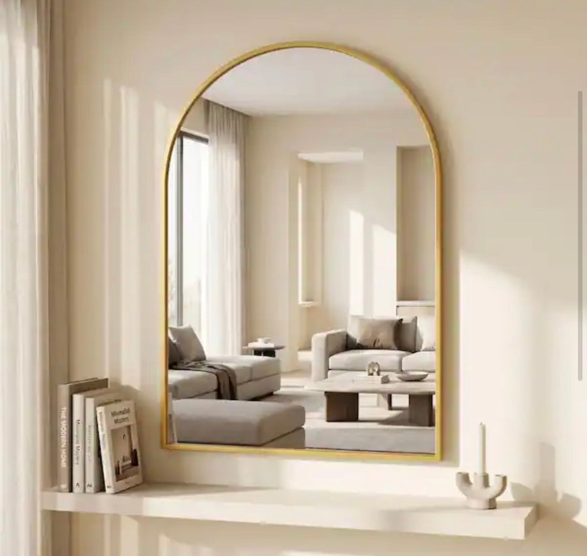 Gold 26 in. W x 41 in. H Arched Elegant Modern Aluminum Alloy Framed Decorative Vanity Wall Mirror