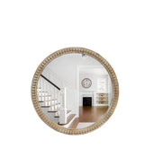 Round 35.43 in W x 35.43 in H Distressed Wood Beaded Frame Wall Mirror, Farmhouse Vintage Accent Mirror