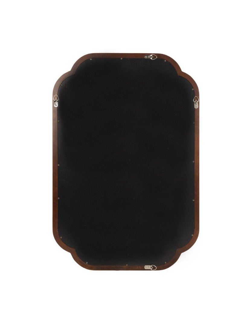 Glenby 24.00 in. W x 36.00 in. H Walnut Brown Scalloped Traditional Framed Decorative Wall Mirror