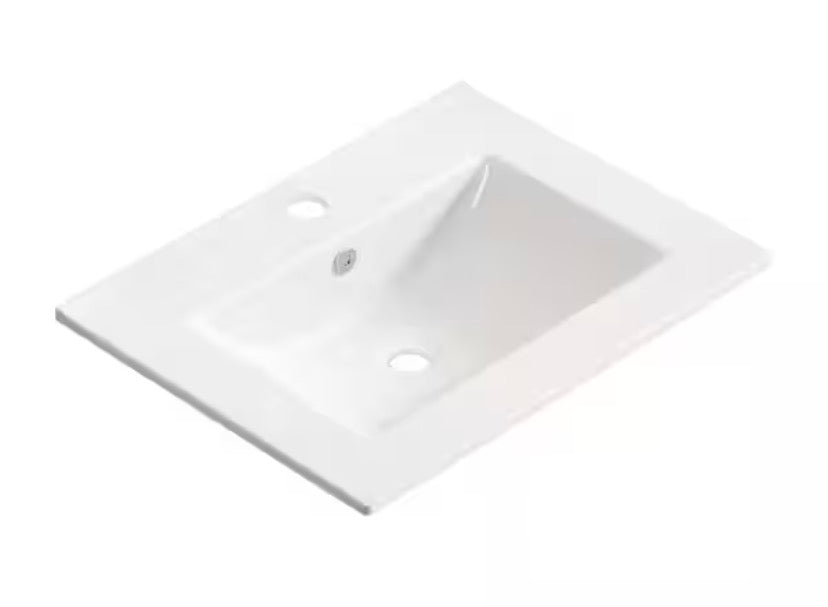 HE 24.02 in. x 18.31 in. Undermount Rectangular Bathroom Sink in Glossy White Ceramic, Integrated Basin and Countertop