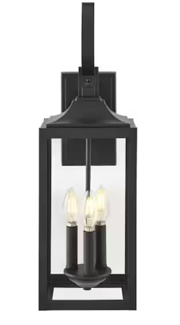 Havenridge 23.2 in. 3-Light Espresso Bronze Hardwired Outdoor Wall Light Lantern Sconce with Clear Glass (1-Pack)