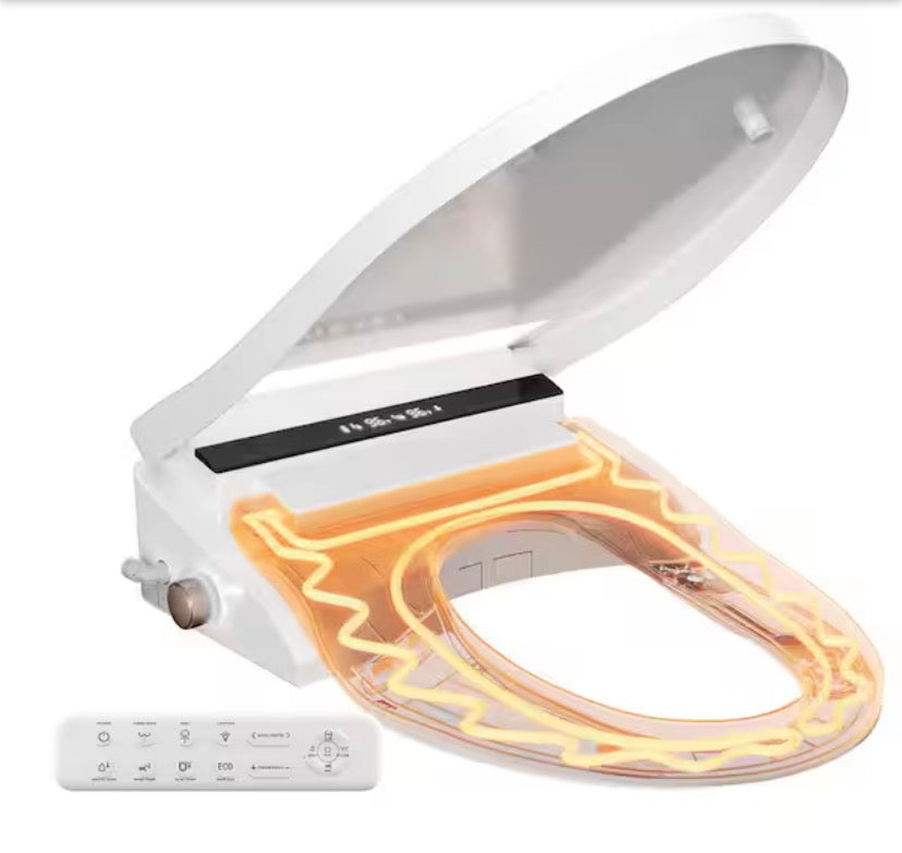 Electric Smart Heated Toilet Seat Bidet Seat for Elongated Toilets with Air Dryer Heated Seat Soft Close in White