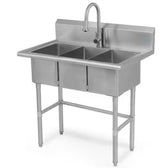 38 in. W x 24 in. D Freestanding Stainless Steel 3-Compartment Commercial Laundry/Utility Sink with Faucet and Drain