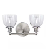 Evelyn 16.25 in. 2-Light Brushed Nickel Industrial Vanity with Clear Glass Shades