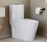 St. Tropez 1-piece 1.1/1.6 GPF Dual Vortex Flush Elongated Toilet in Glossy White w/ Matte Black Hardware, Seat Included