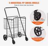 Folding Shopping Cart, Jumbo Grocery Cart with Double Baskets, 360Â° Swivel Wheels, Duty Utility Cart Black Kitchen Cart