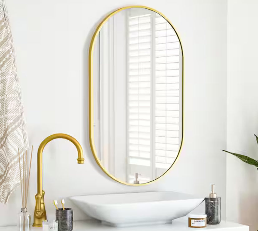 22 in. W x 38 in. H Oval Gold Classic Aluminum Alloy Framed Wall Mirror