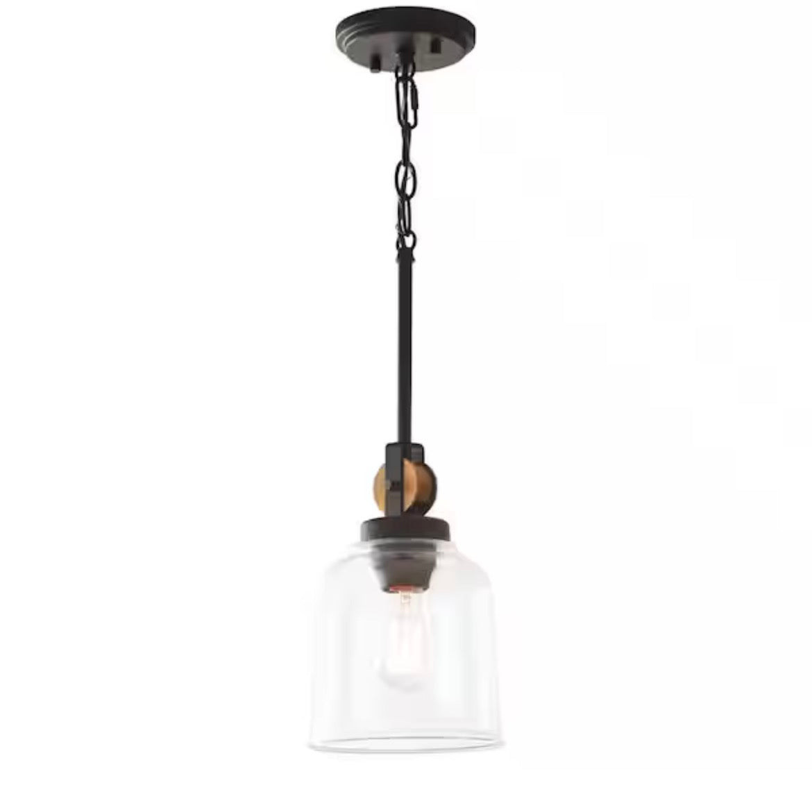 Knollwood 7 in. 1-Light Black Bronze Vintage Brass Accents Industrial Mini Pendant Light for Kitchen Bulb Included