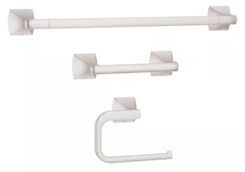 Bruxie 3-Piece Bath Hardware Set with 18 in Wall Mount Single Towel Bar, Paper Holder and Towel Ring in Brushed Nickel