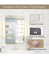 24 in. W x 36 in. H Rectangular Aluminum Alloy Framed Rounded Gold Wall Mirror