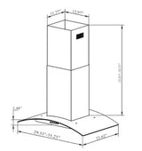 30 in. 350 CFM Convertible Island Mount Range Hood in Black Painted Stainless Steel with Glass and 2-Set Carbon Filter