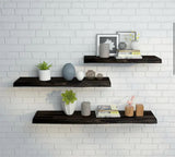 Solid 2.3 ft. L x 10 in. D x 1.5 in. T, Acacia Butcher Block Floating Wall Shelf, Espresso with Live Edge