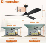 60 in. Black Downrod Mount Standard Ceiling Fan with Dimmable Integrated LED Light and Remote Control