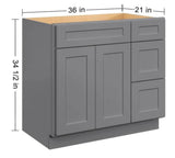 36 in. W x 21 in. D x 34.5 in. H in Shaker Grey Plywood Ready to Assemble Floor Vanity Sink Base Kitchen Cabinet