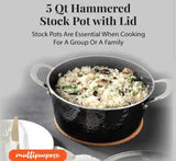 Hammered Black 5 qt. Aluminum Non-Stick Stock Pot with Glass Lid