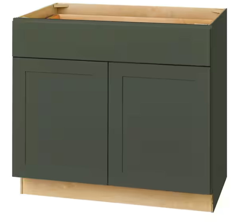 Avondale 36 in. W x 24 in. D x 34.5 in. H Ready to Assemble Plywood Shaker Base Kitchen Cabinet in Fern Green