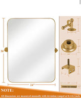24 in. W x 36 in. H Modern Rectangle Metal Framed Pivoted Wall Vanity Mirror