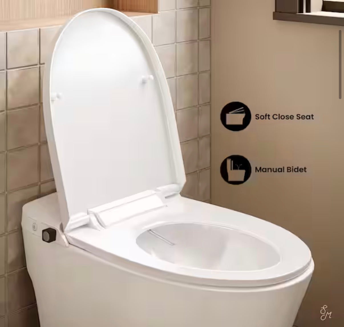 Hugo H Power Flush 1-Piece Toilet 12 in. Rough-in 1.1GPF Elongated Non-Electric ADA Toilet w/ Integrated Tank and Bidet