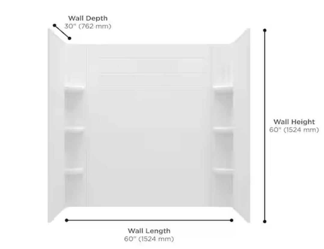 Ovation Curve 60 in. W x 60 in. H 3-Piece Glue Up Alcove Tub Surrounds in Arctic White