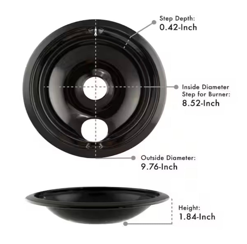 6 in. 2-Small and 8 in. 2-Large Drip Bowl in Black Porcelain (4-Pack)