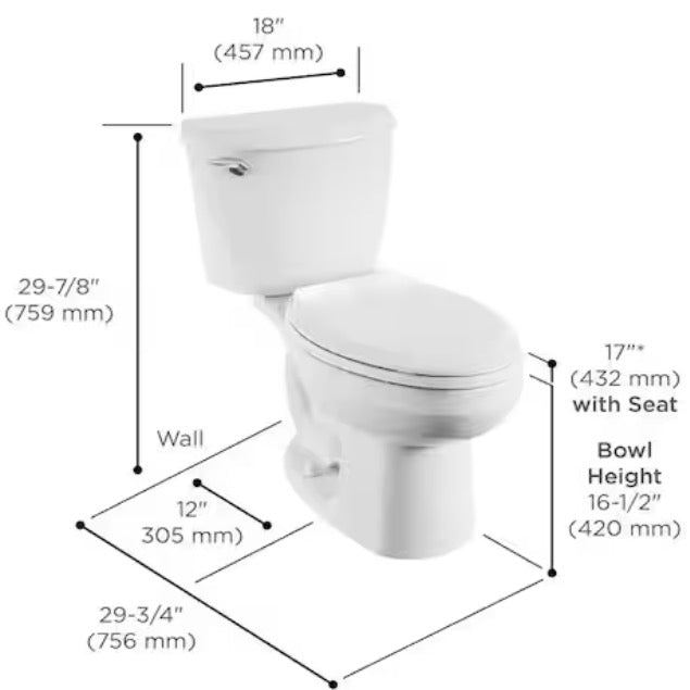 Reliant 12 in. Rough In 2-Piece 1.28 GPF Single Flush Elongated Toilet with Slow Close Seat in White