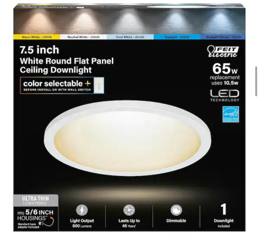 10.5-Watt Integrated LED Flush Mount 7.5 in. White Round Dimmable Flat Panel Ceiling with Color Change 5CCT