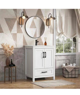 Vivi 25 in.W Single Sink White Freestanding Bath Vanity with White Engineered Solid Surface Top Unassembled