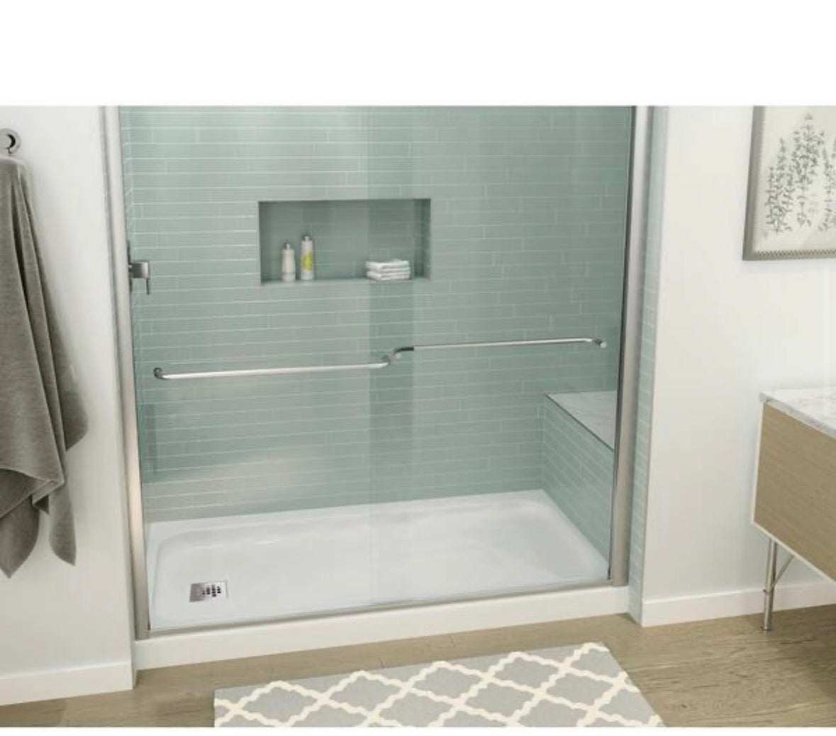 NexTile 32 in. D x 60 in. W x 74 in. H Composite Direct-to-Stud Four-Piece Alcove Subway Tile Shower Wall Kit in White