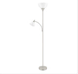 70 in. Brushed Nickel Mother Daughter 2-Light Torchiere Floor Lamp with Plastic Shade