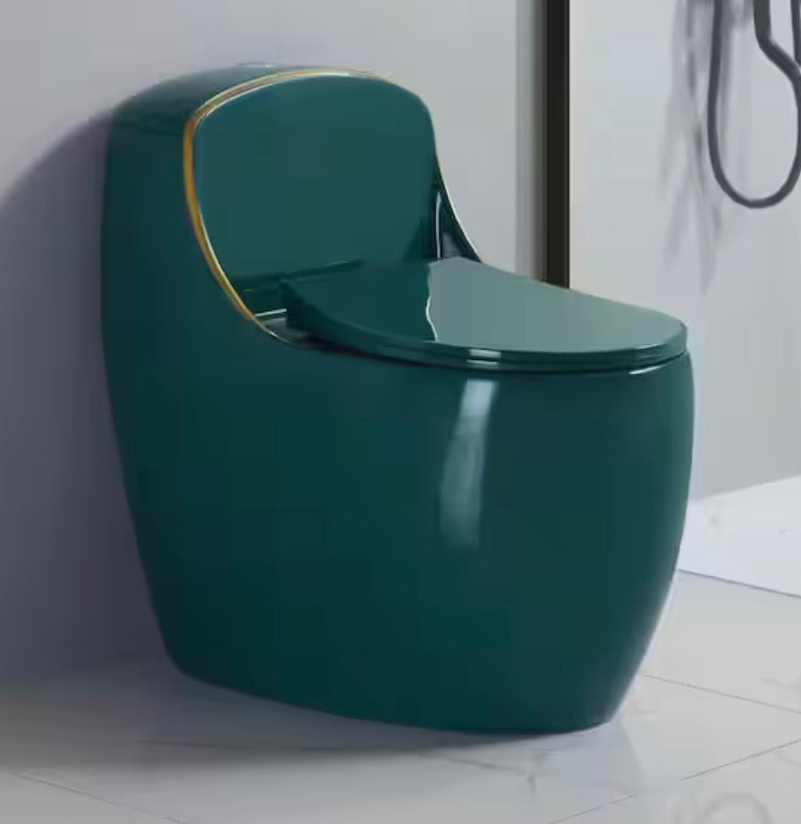 Single Flush Round Standard 1-Piece Toilet with Comfortable Seat Height, Modern Toilet, 12 in. Rough-in, Green