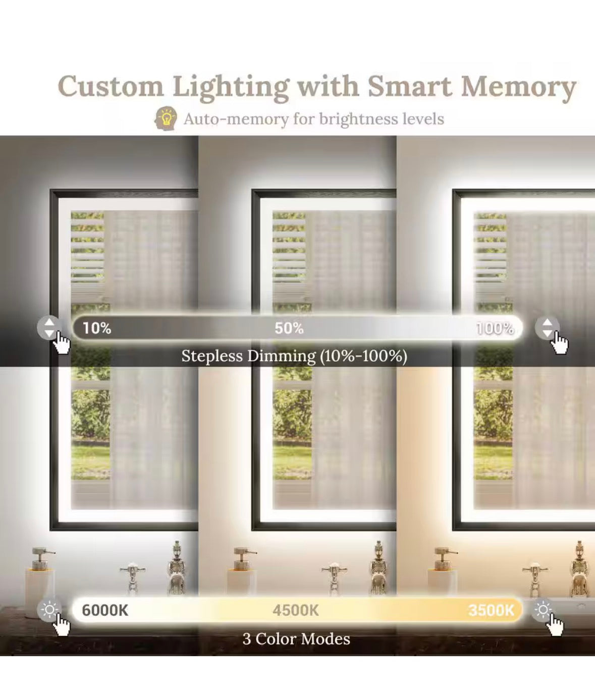 2-Pack 36 in. W x 30 in. H Aluminum Framed LED Bathroom Mirror with Fogless Dimmable Dual Lighting, Brushed Black