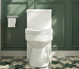 Liberty 12 in. Rough In 1-Piece 1.1/1.6 GPF Dual Flush Round Toilet in White, Chrome Button and Soft Close Seat Included