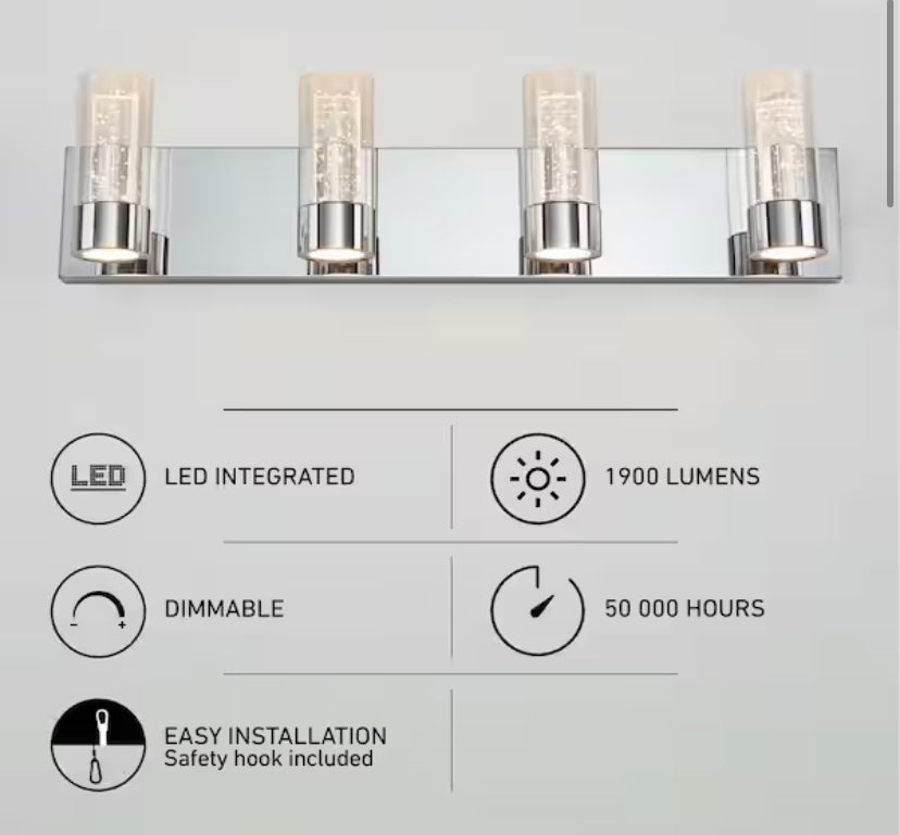 Essence 27 in. 4 Light Chrome Modern Integrated LED Vanity Light Bar for Bathroom with Bubble Glass