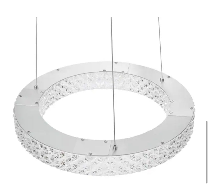 Wesley Park 100-Watt Integrated LED Chrome Pendant Hanging Light with Clear Round Acrylic Ring Shade