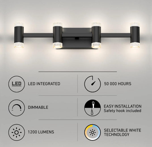 Mist 27 in. 4 Light Black Modern Integrated LED 5 CCT Vanity Light Bar for Bathroom